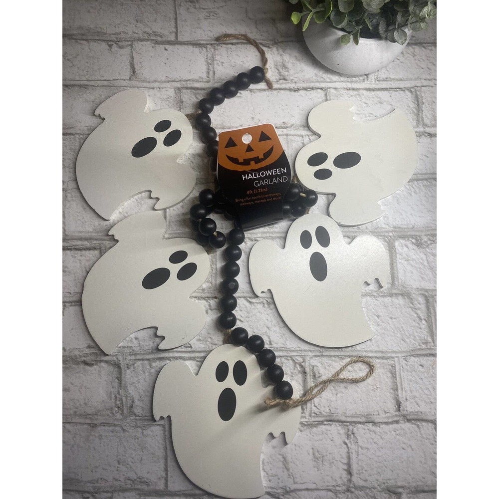 Halloween ghost garland 4 ft With Wood Beads